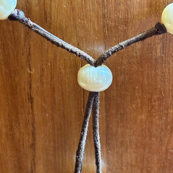 Rae Ramsey Leather and Natural Pearl (46) One of a Kind Necklace. RODEO - Picture 3 of 4